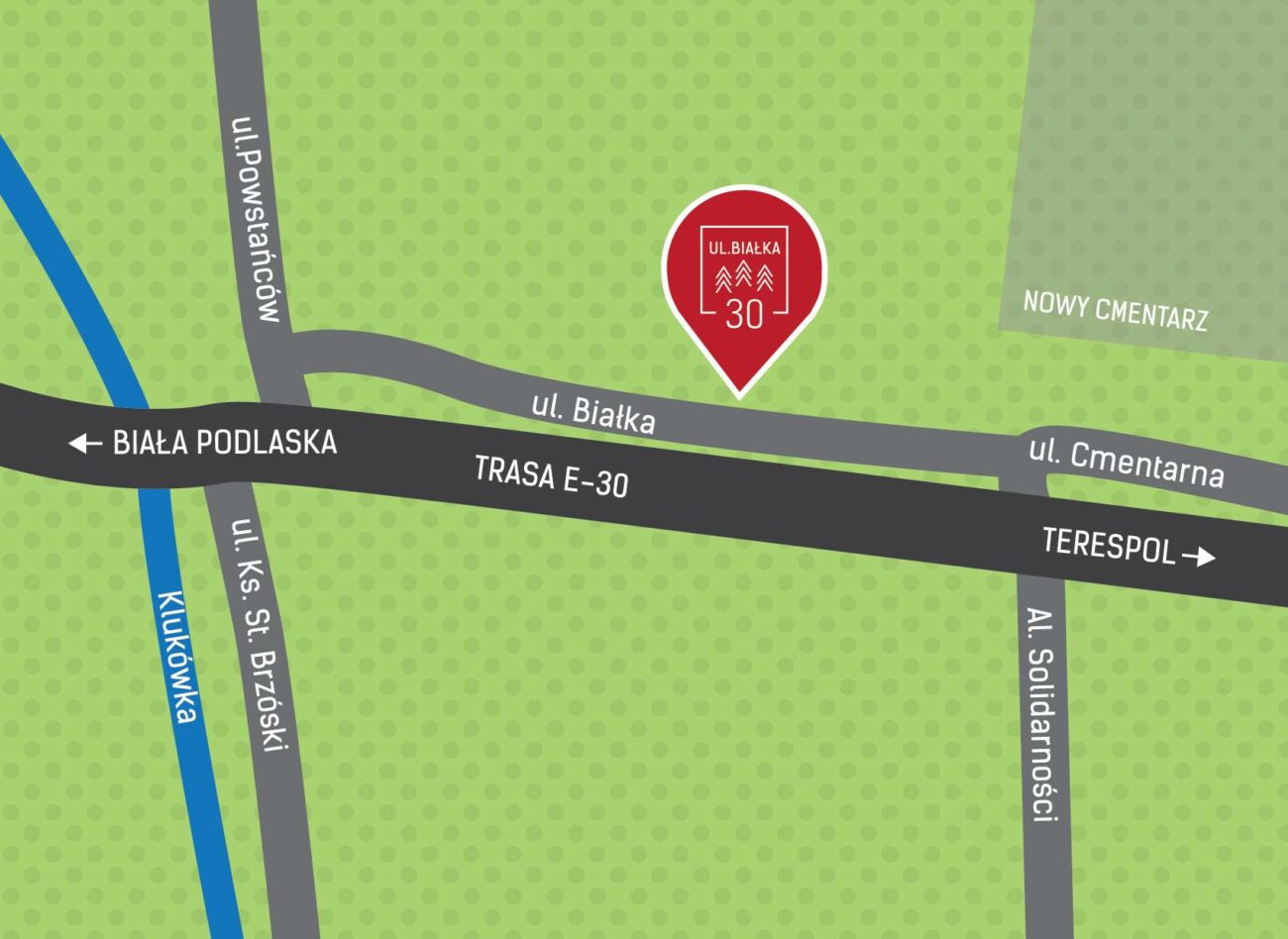 CHOINKI - dojazd na plantację z ronda przy E-30 na ul. BIAŁKA 30 (po stronie nowego cmentarza)