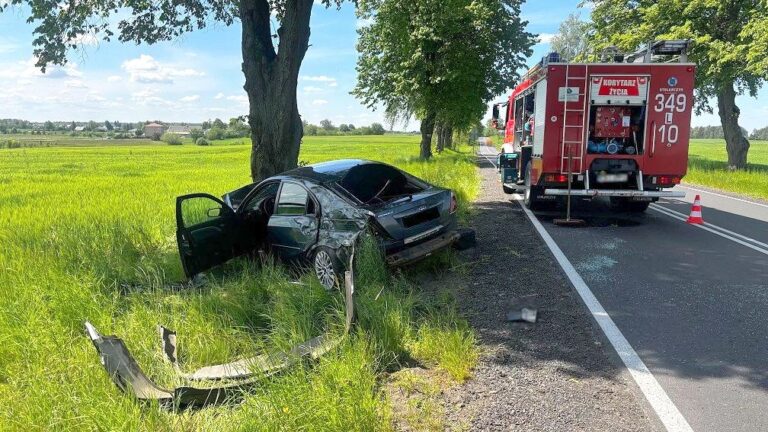 Młody kierowca jechał za szybko i wpadł na drzewo