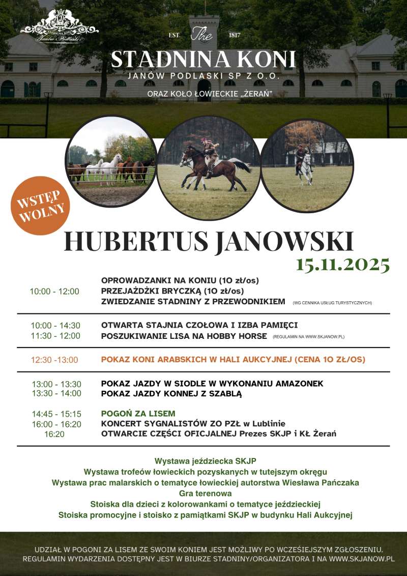 Hubertus Janowski 2025, czyli festyn pełen atrakcji w Stadninie Koni w Janowie Podlaskim – zapowiedź