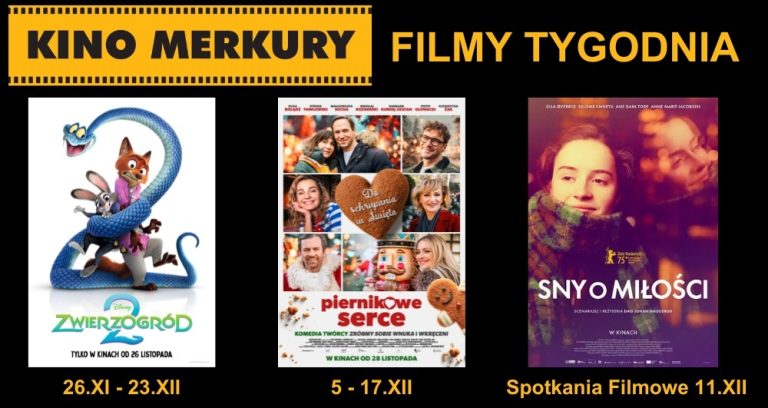 Komedia romantyczna 'Piernikowe serce' i animowana przygoda 'Zwierzogród 2' na afiszu kina Merkury