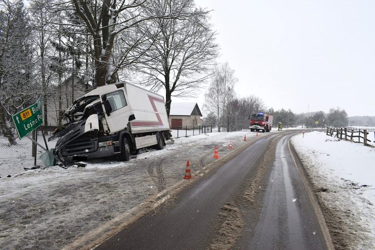 Wypadł z drogi na zakręcie, pasażer w szpitalu